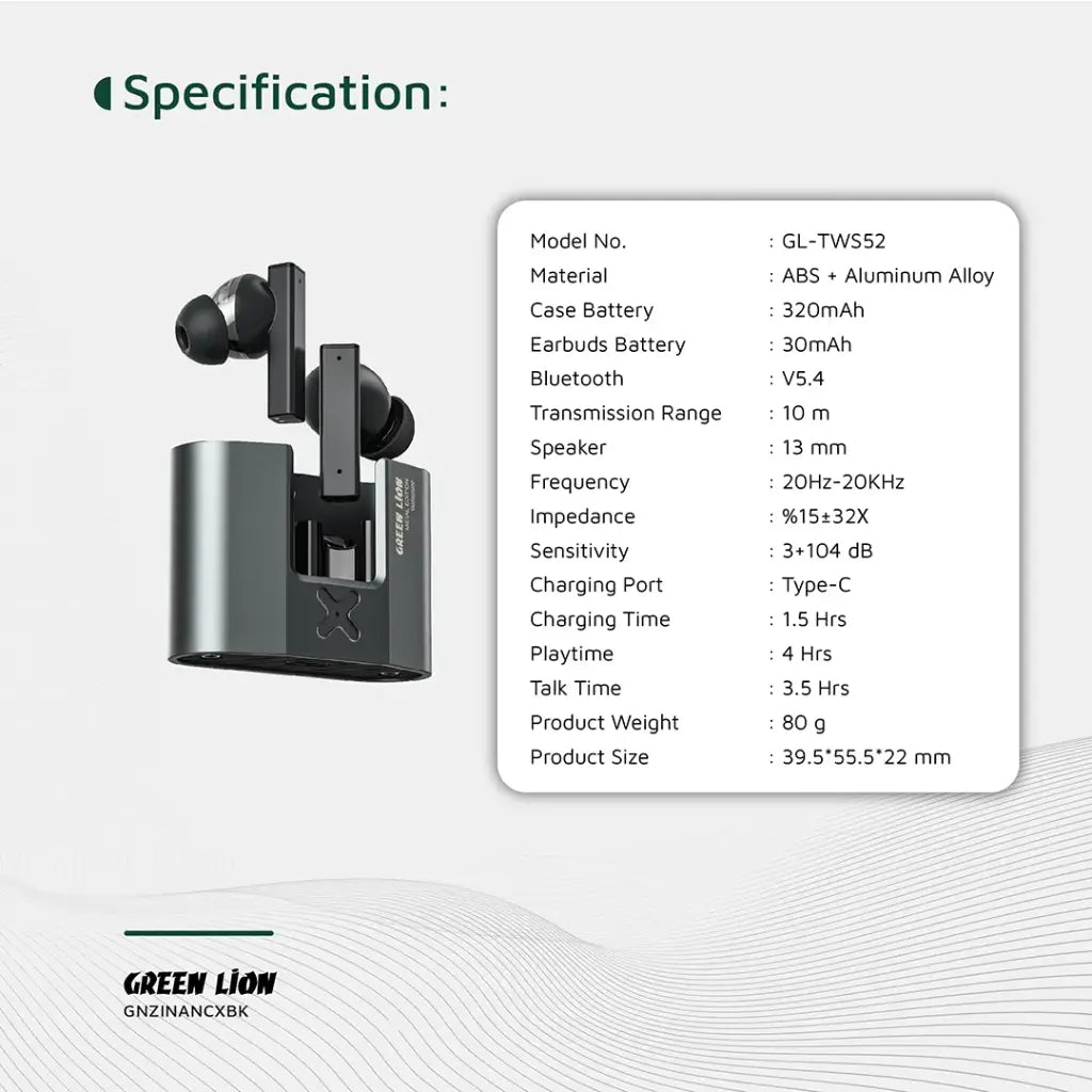 Green Lion ZINC X Metal Earbuds TWS with ANC