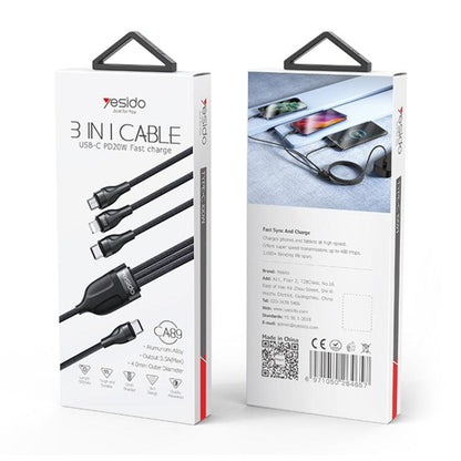 Yesido CA89 3in1 Type-C to Type-C + Lightning 20W + Micro Charging Cable 1.2m - Saleshubstore