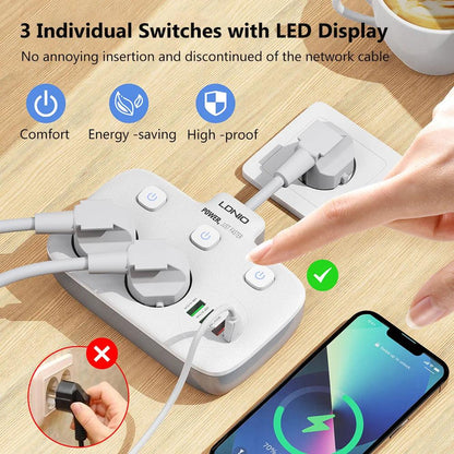LDNIO SE2435 2500W Power Strip with Auto-ID USB Ports – Multi Plug Extension Socket - Saleshubstore