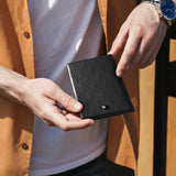 Levelo Bifold Genuine Leather Wallet – Debossed Logo Slim Pocket Organizer (Black)