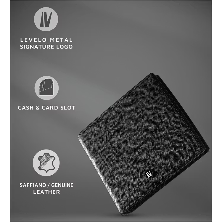 Levelo Billfold Men’s Genuine Leather Wallet – Black