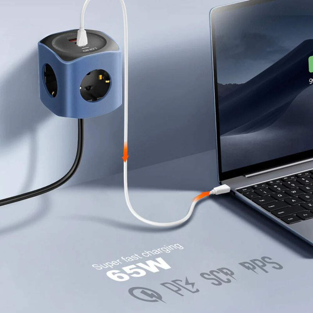 LDNIO SE3338 Power Strip 2500W – 65W Fast Charging with PD & QC3.0, EU Plug, 2m Cable