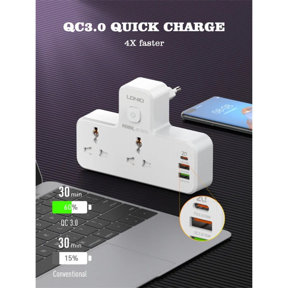 LDNIO SC2311 2-Outlet Portable Extension Power Socket