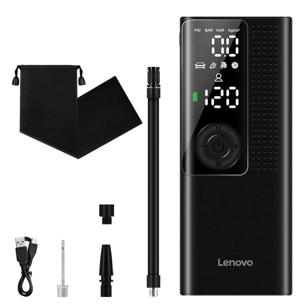 Lenovo HV09 Portable Electric Air Pump – Compact Digital Tire Inflator with LED Display