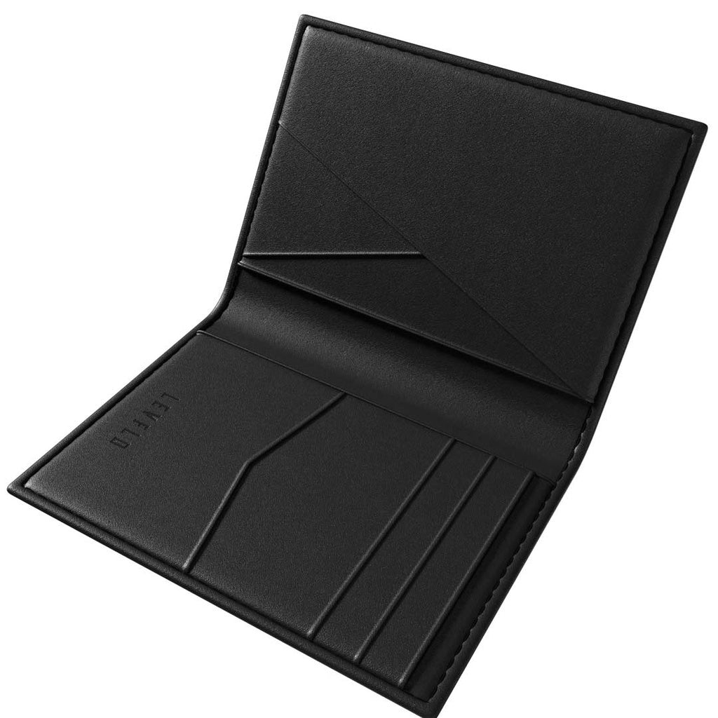 Levelo Bifold Genuine Leather Wallet – Debossed Logo Slim Pocket Organizer (Black)