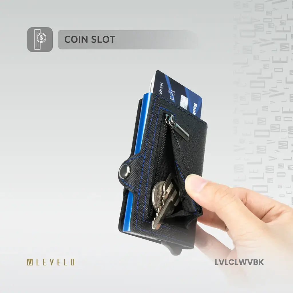 Levelo Cache Genuine Leather Wallet – Slim Premium Everyday Wallet (Black)