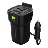 Powerology 150W Car Power Inverter – AC Outlet with USB-A & Dual Type-C (Black)