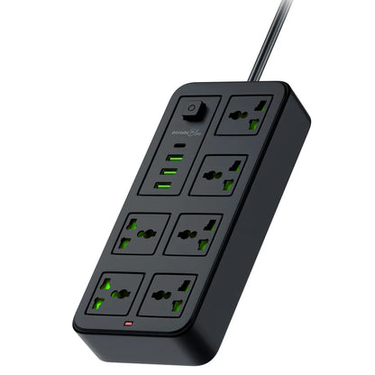 Porodo 6-AC Power Strip with USB-A & Type-C Charging Ports – Smart Power Hub (Black)