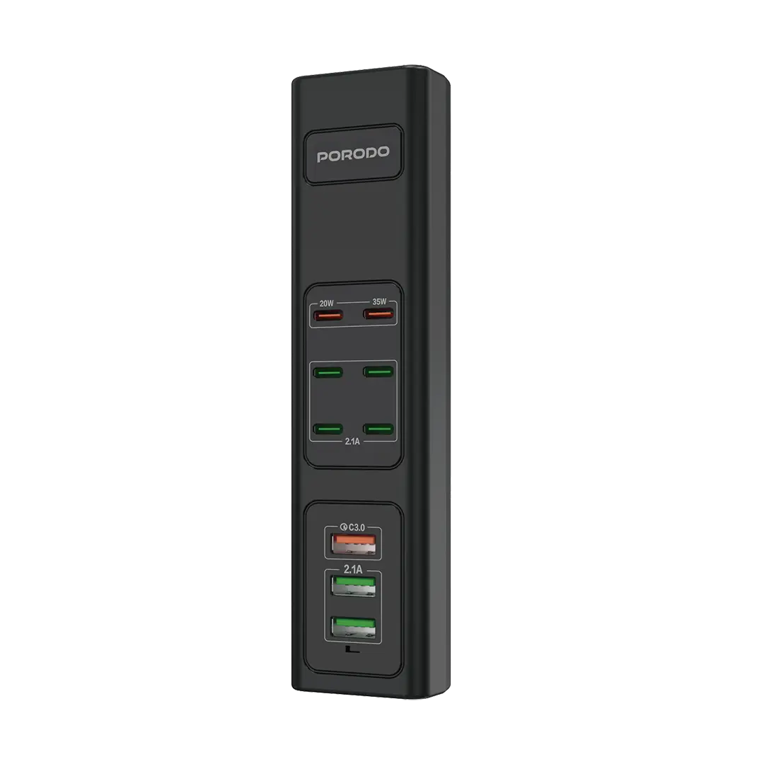 Porodo 85W Multi-Port USB Charging Hub – Fast Multi-Device Charger with Smart Power Distribution (Black)