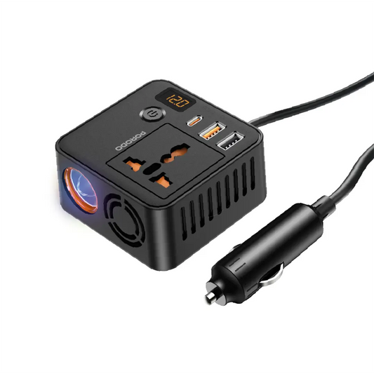 Porodo Universal AC Power Inverter – Portable Car Power Converter (Black)