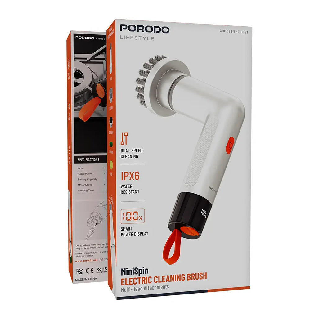 Porodo Lifestyle MiniSpin Electric Cleaning Brush – 320 RPM Cordless Multi-Surface Scrubber