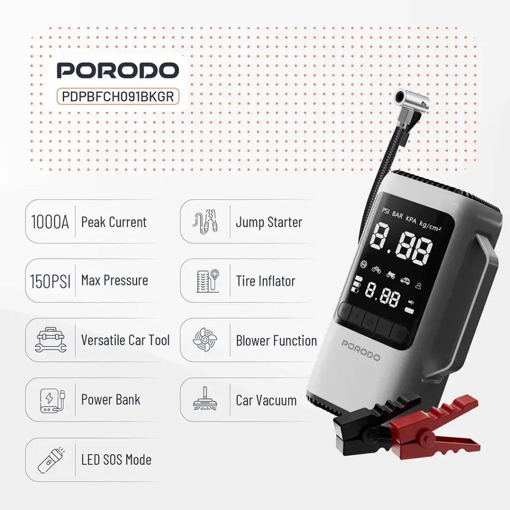 Porodo 4-In-1 Inflator and Jump Starter