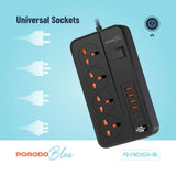 Porodo Blue 4 AC Power Strip – Compact & Safe Power Extension (Black)