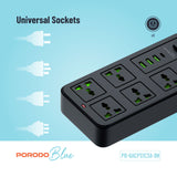 Porodo 6-AC Power Strip with USB-A & Type-C Charging Ports – Smart Power Hub (Black)