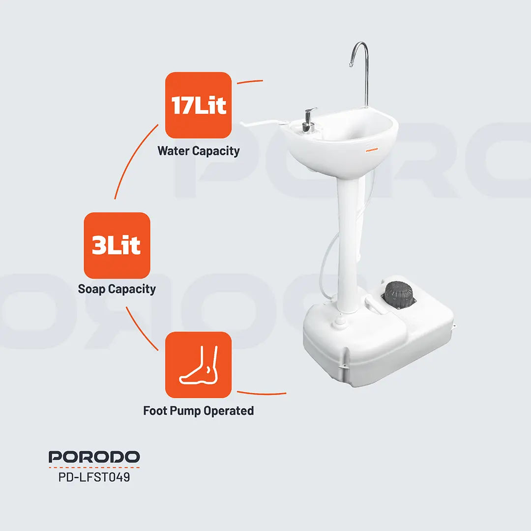 Porodo Portable Handwash Station – Foot Pump Operated Hygiene Sink for Outdoor Use