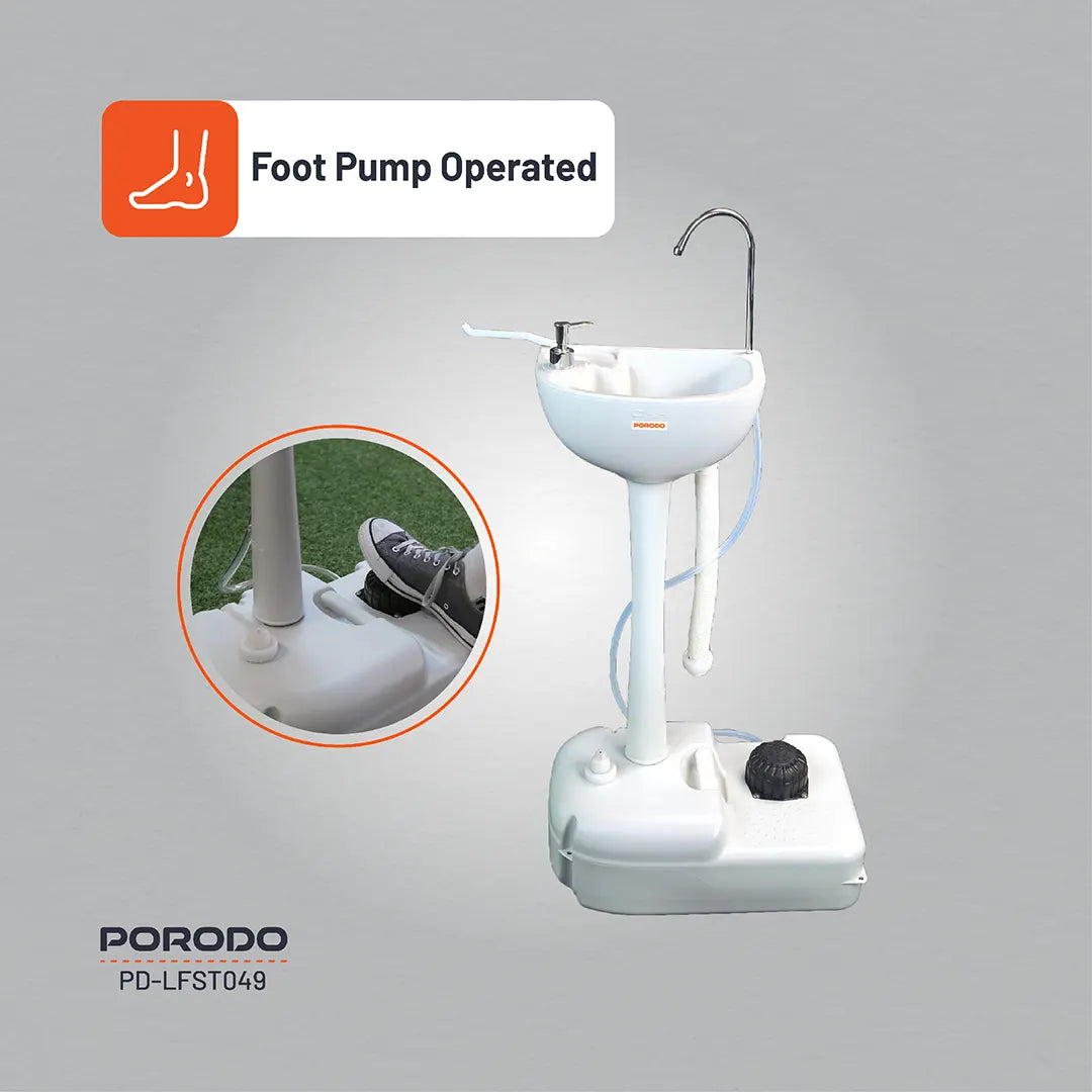 Porodo Portable Handwash Station – Foot Pump Operated Hygiene Sink for Outdoor Use