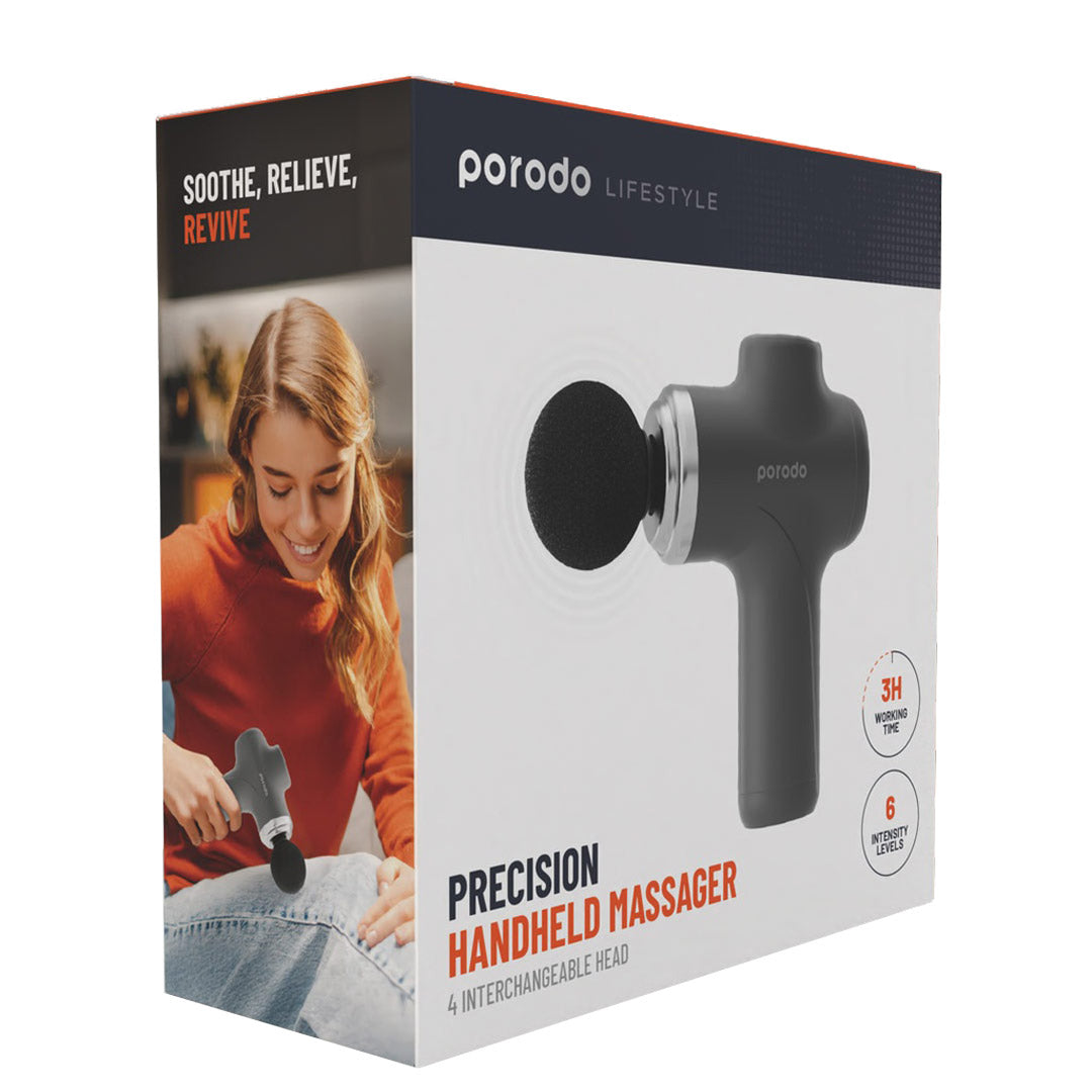 Porodo Fascial Massage Gun – Deep Tissue Muscle Recovery with 4 Heads (Grey)