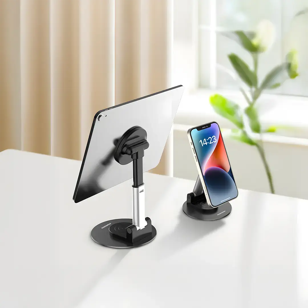 Porodo Magnetic Phone Holder – Adjustable Telescopic Rod, Strong Magnetic Grip (Black)
