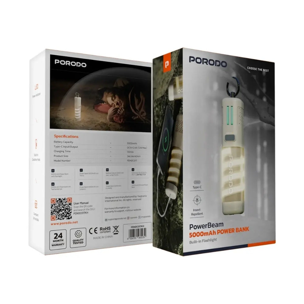 Porodo PowerBeam 5000mAh Power Bank with Built-In Flashlight
