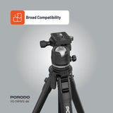 Porodo Ultra-Light Aluminum Tripod – Portable Adjustable Camera & Phone Stand (Black)
