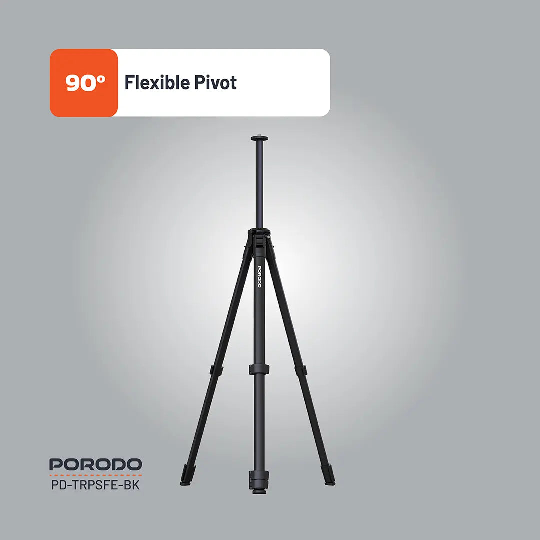 Porodo Ultra-Light Aluminum Tripod – Portable Adjustable Camera & Phone Stand (Black)