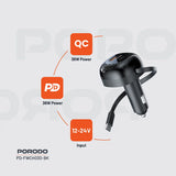 Porodo Dual Port Car Charger 80cm Retractable Type-C Cable - Black - image 3