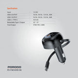 Porodo Dual Port Car Charger 80cm Retractable Type-C Cable - Black - image 2