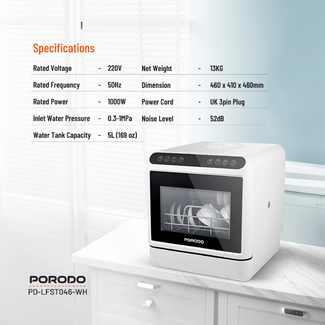 Porodo Lifestyle Counter-Top Dishwasher - White - image 2