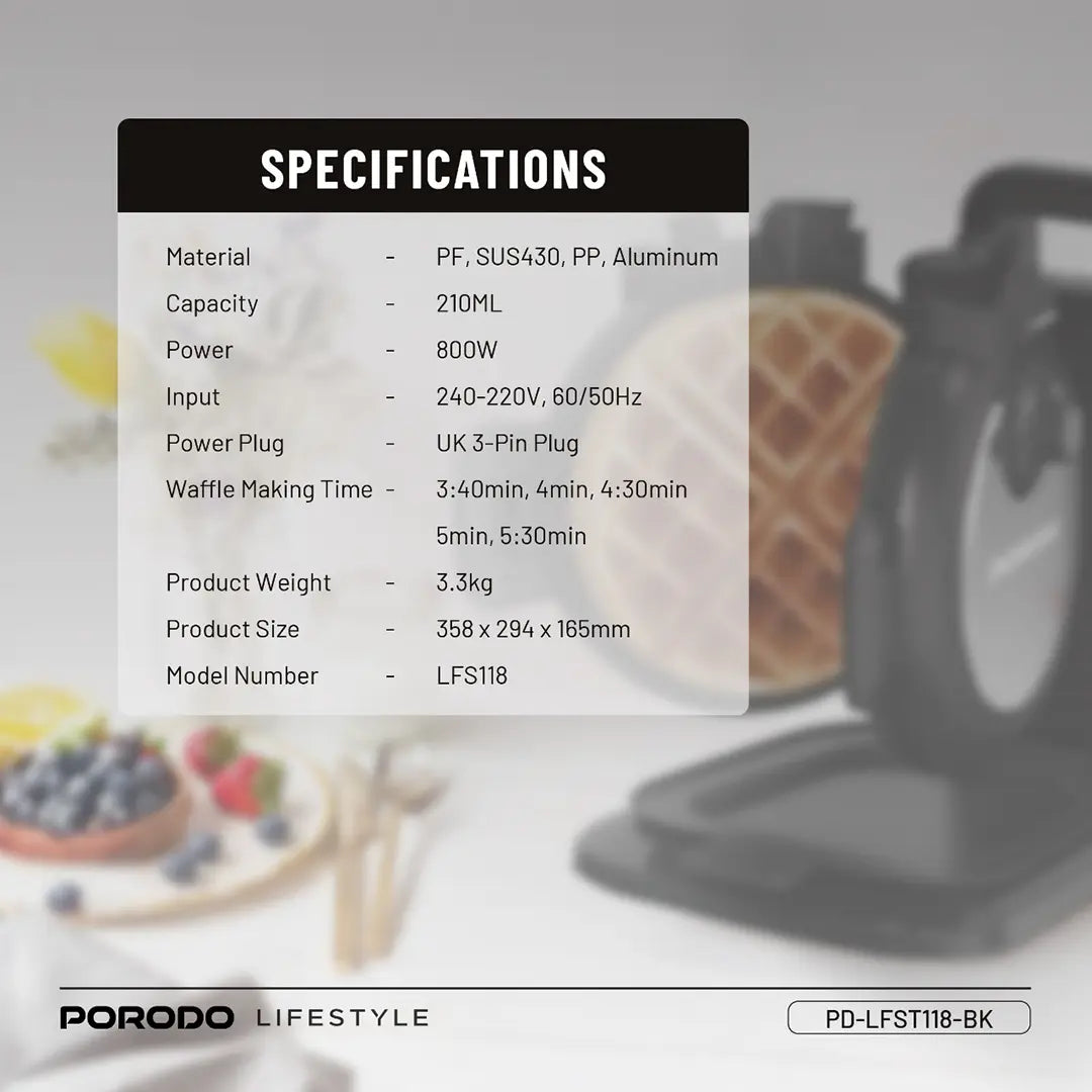 Porodo Lifestyle Vertical Waffle Maker - Black - image 2