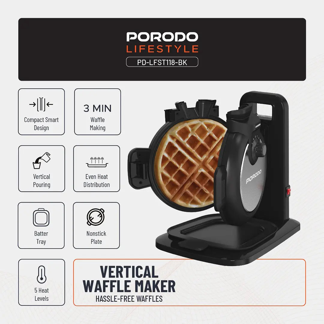 Porodo Lifestyle Vertical Waffle Maker - Black - image 3