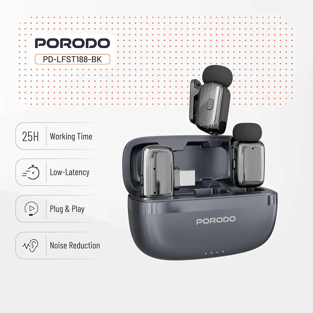Porodo Wireless Lavalier Microphones Type-C - Black - image 3