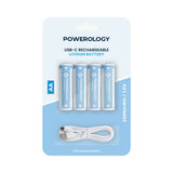 Powerology 1.5V Type-c Rechargeable AA Battery 2200mWh 4 Pcs