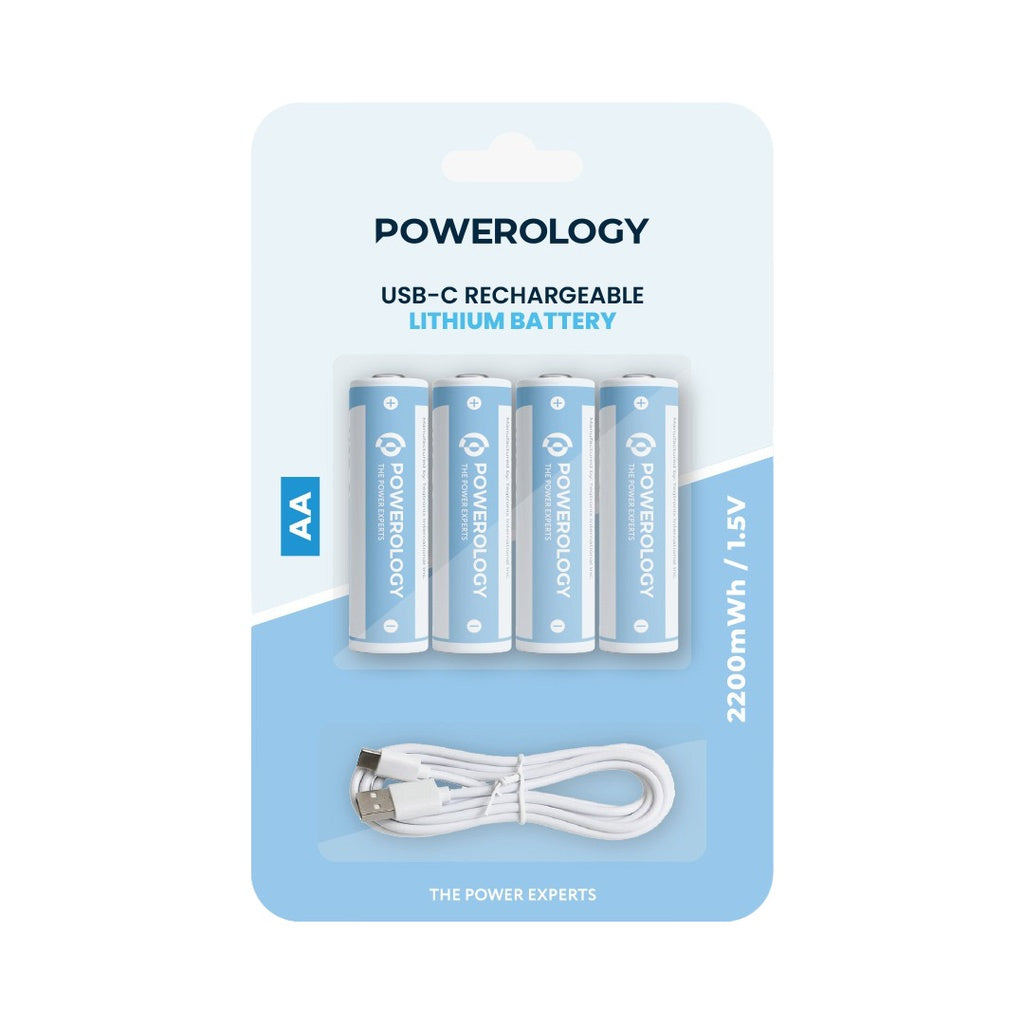 Powerology 1.5V Type-c Rechargeable AA Battery 2200mWh 4 Pcs