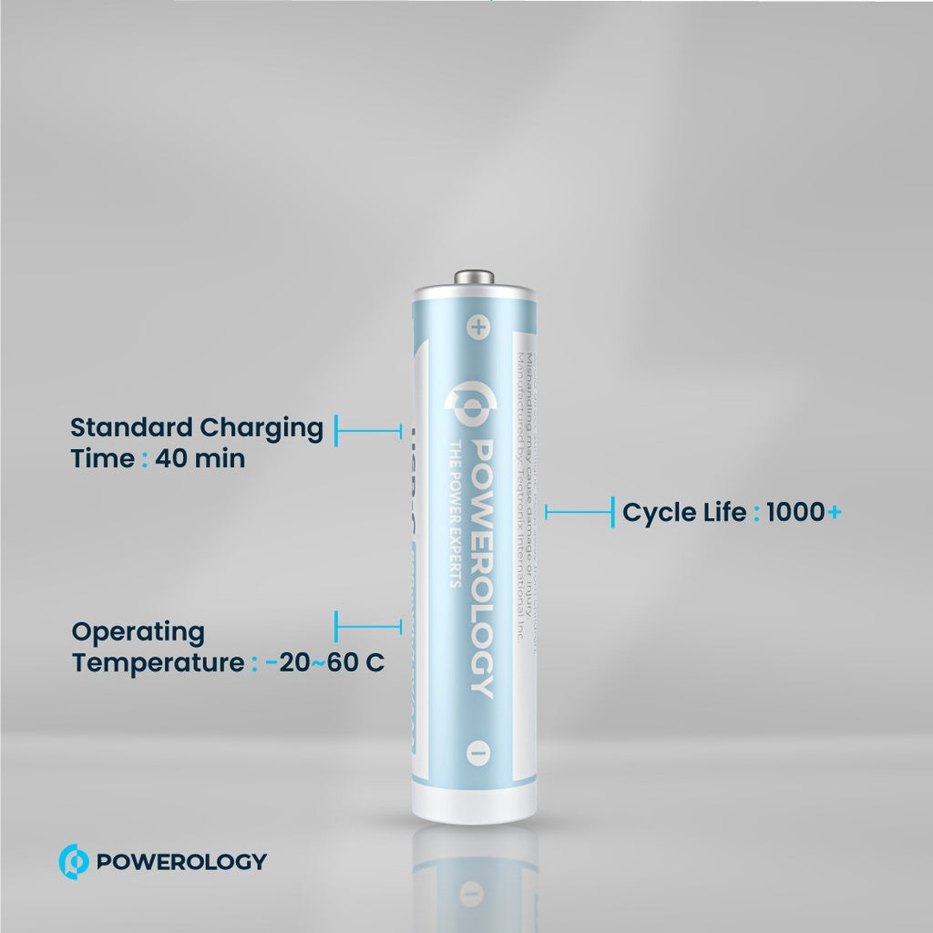 Powerology 1.5V Type-c Rechargeable AA Battery 2200mWh 4 Pcs