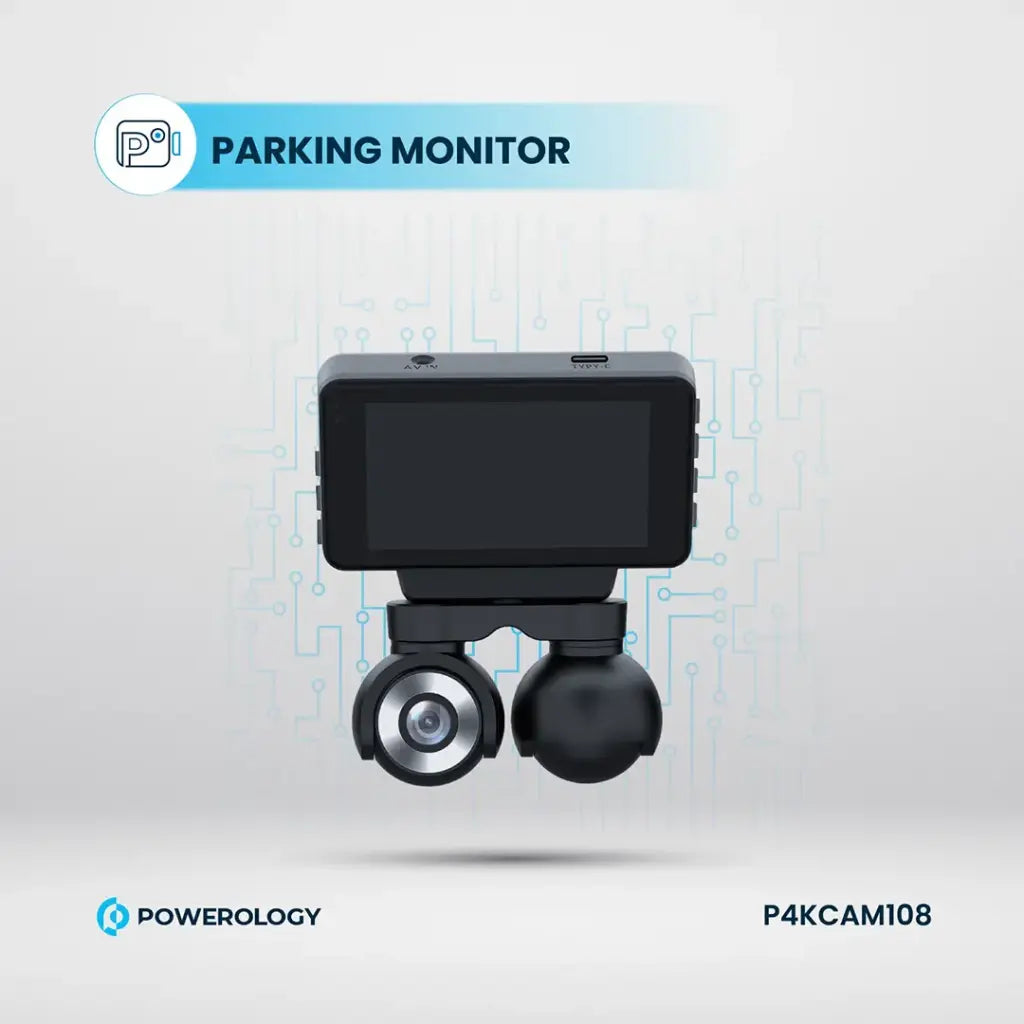 Powerology Dual Lens 4K Dash Camera – 3″ Touch Display, Front & Rear Recording (Black)