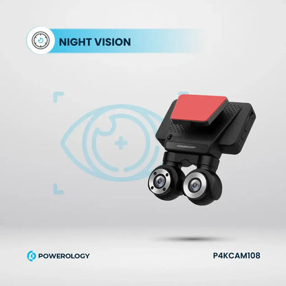 Powerology Dual Lens 4K Dash Camera – 3″ Touch Display, Front & Rear Recording (Black)