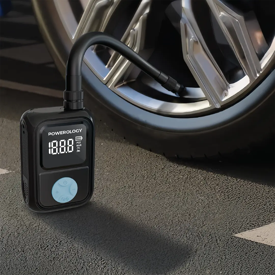 Powerology Portable Electric Tire Inflator – Fast Digital Air Compressor (Black)
