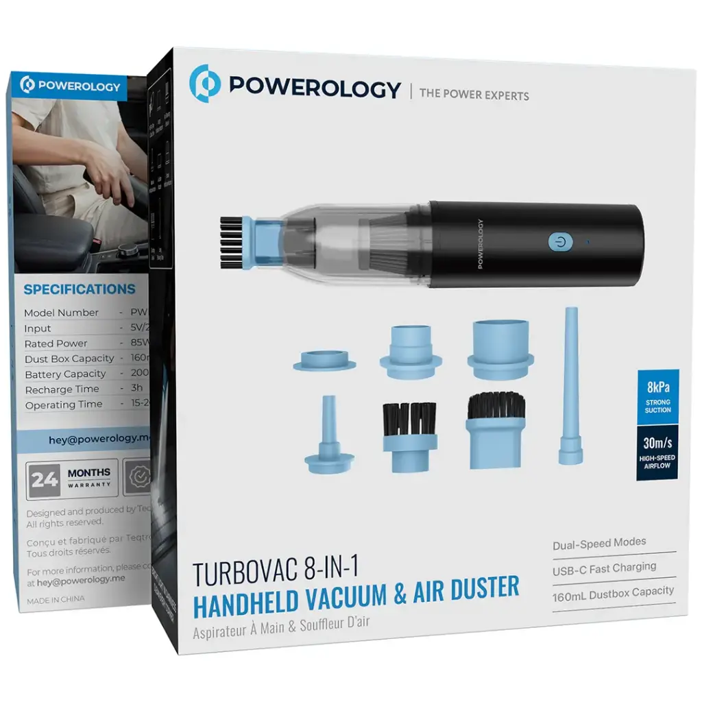 Powerology Turbovac 8-In-1 Handheld Vacuum & Air Duster