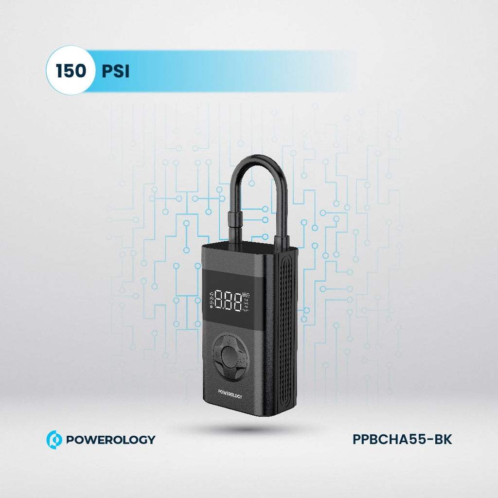 Powerology Ultra Portable Air Compressor Power Bank – Tire Inflator & Power Bank (Black)