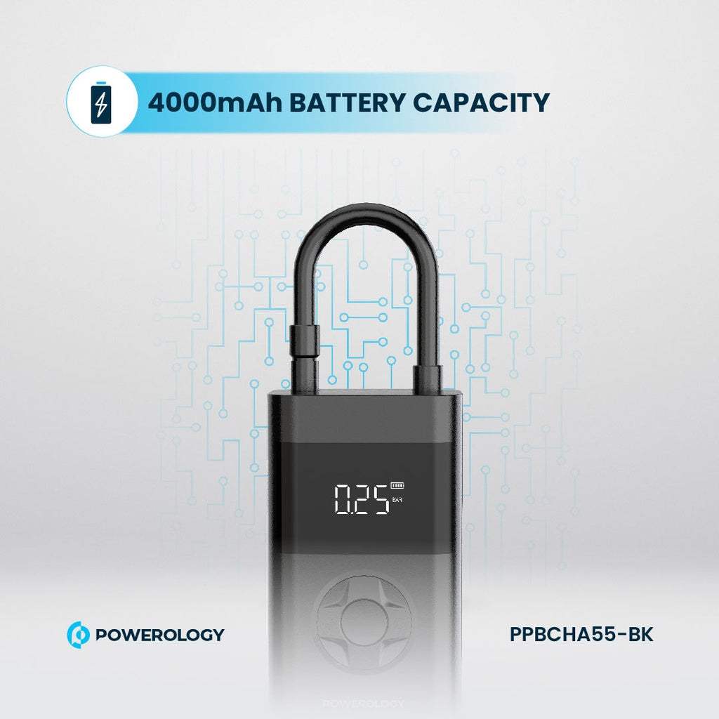 Powerology Ultra Portable Air Compressor Power Bank – Tire Inflator & Power Bank (Black)