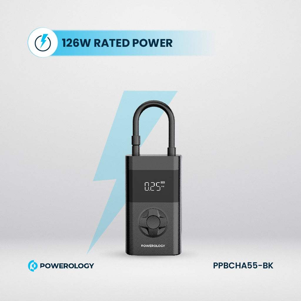 Powerology Ultra Portable Air Compressor Power Bank – Tire Inflator & Power Bank (Black)