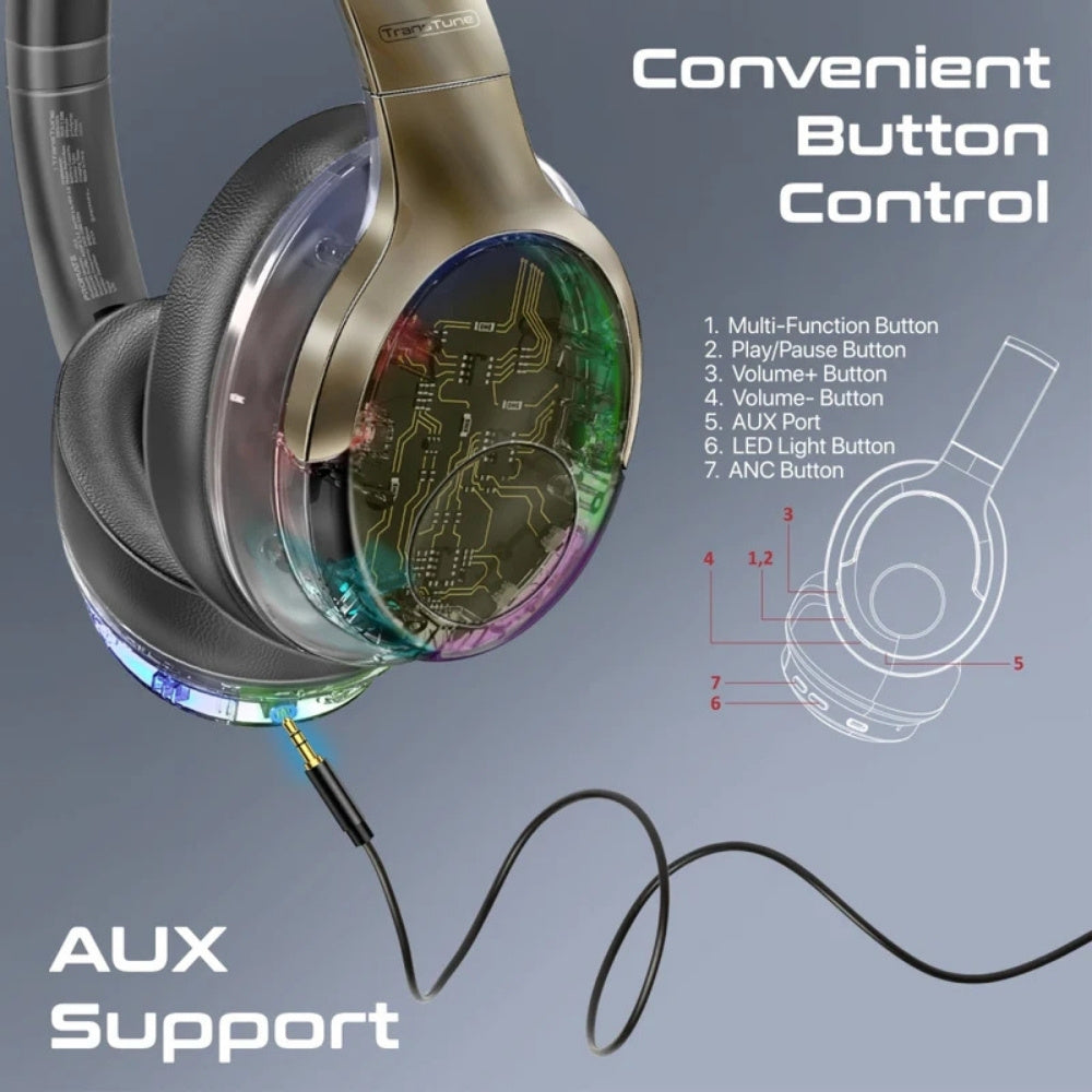 Promate ANC TransTune Bluetooth Headphones with RGB Lights