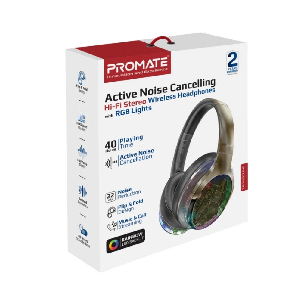 Promate ANC TransTune Bluetooth Headphones with RGB Lights