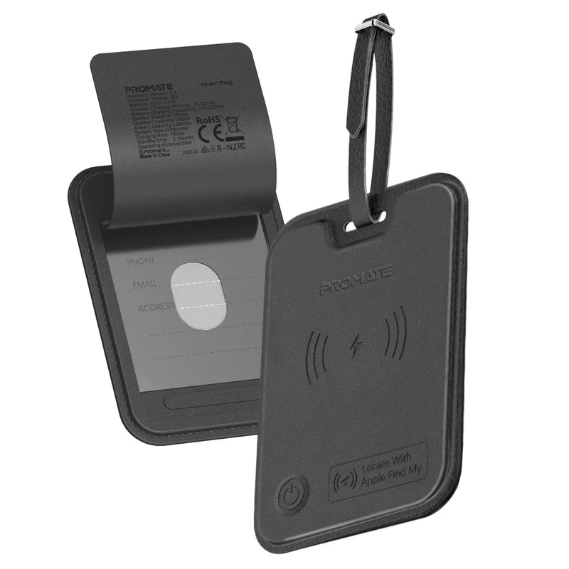 Promate HushTag Anti-Loss Slim Leather Luggage Tag with Smart Tracking