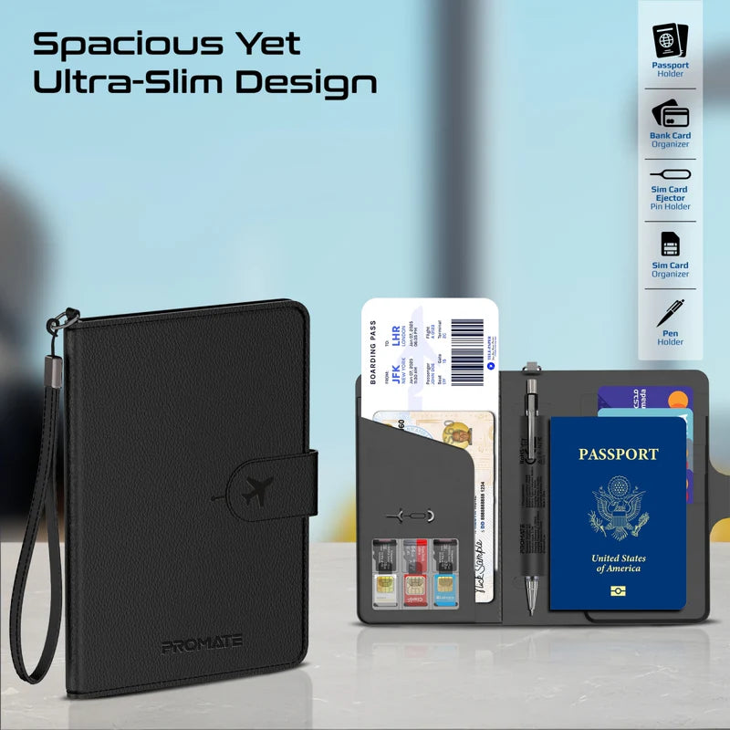 Promate PassMate Anti-Loss Slim Leather Passport Holder