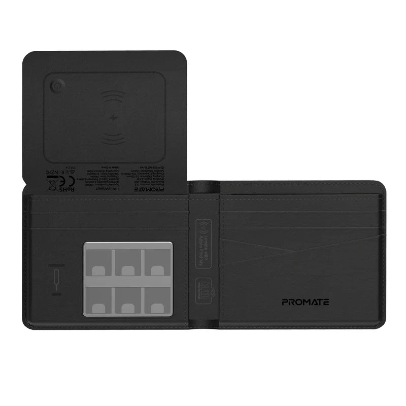 Promate ProWallet Anti-Loss Slim Leather Wallet Navy Blue