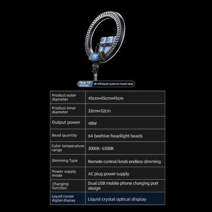 Rtako 18-Inch Ring Light with Phone Holder & 170cm Stand – AR-GTB01-18S