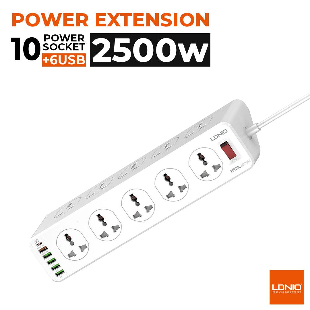 LDNIO SC10610 10-Socket Power Strip with 4 USB Ports & 30W PD Fast Charging – 2500W Surge Protected - Saleshubstore