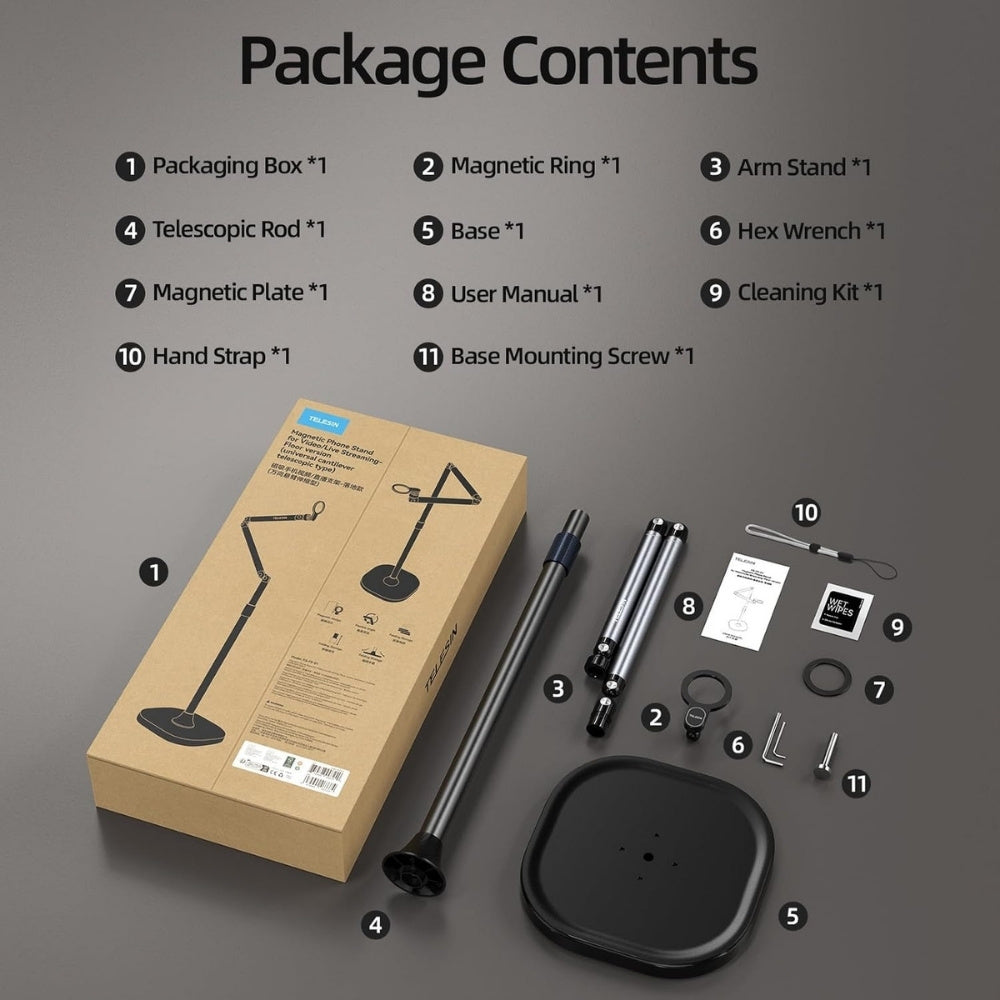 Telesin Adjustable Magnetic Mobile Phone Floor Stand Holder