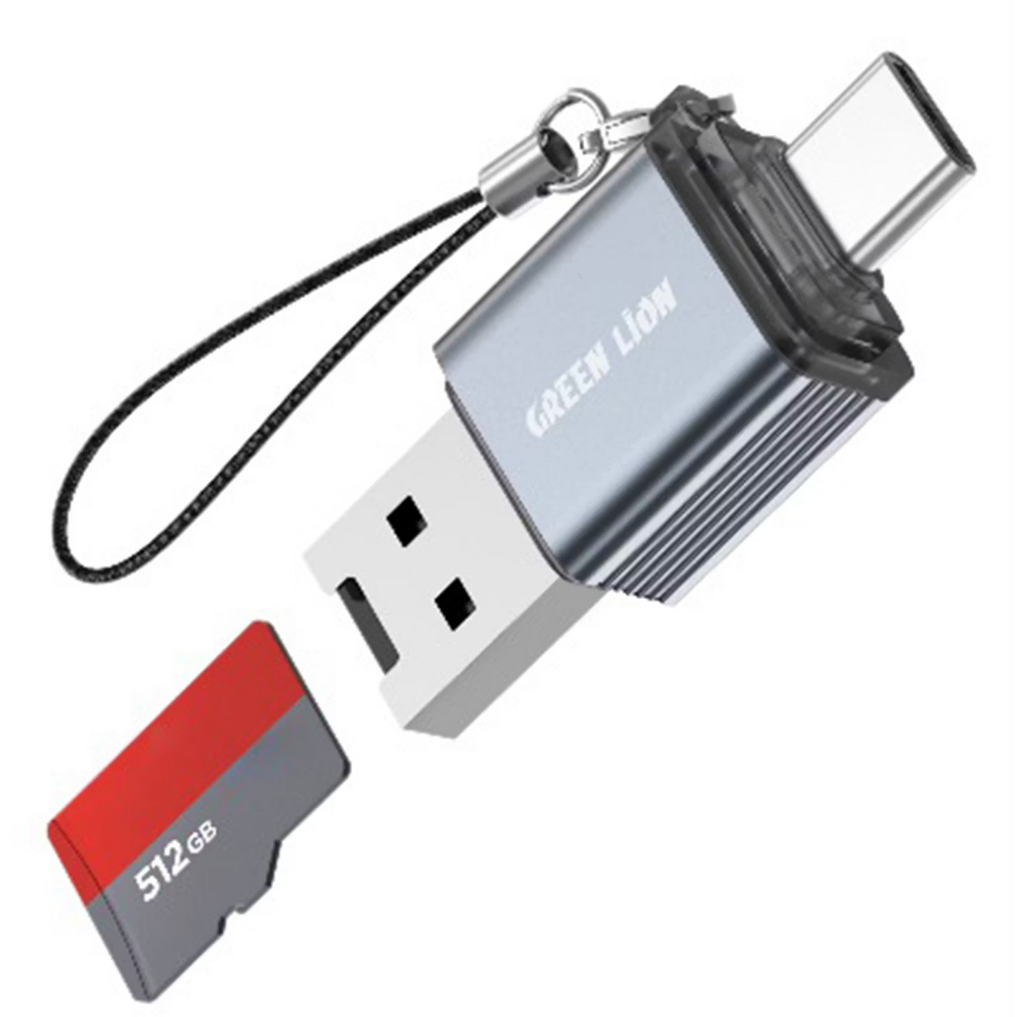Green Lion 2-in-1 Micro SD Card Reader – 480Mbps Aluminum Alloy, Plug & Play (Gray)